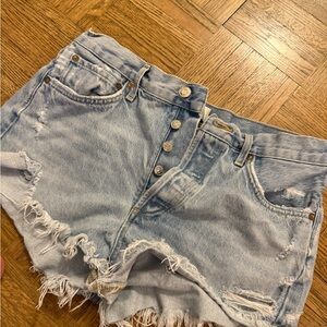 Agolde Light Blue Distressed Jean Shorts